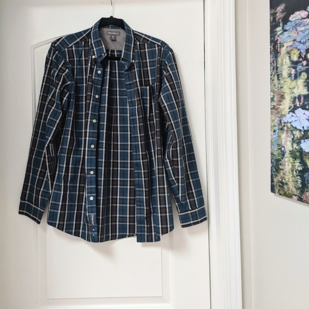 EDDIE BAUER Wrinkle Free Classic Fit Men's Plaid Button-down Shirt